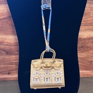 Gold Embroidered Mini Top-Handle Bag Charm